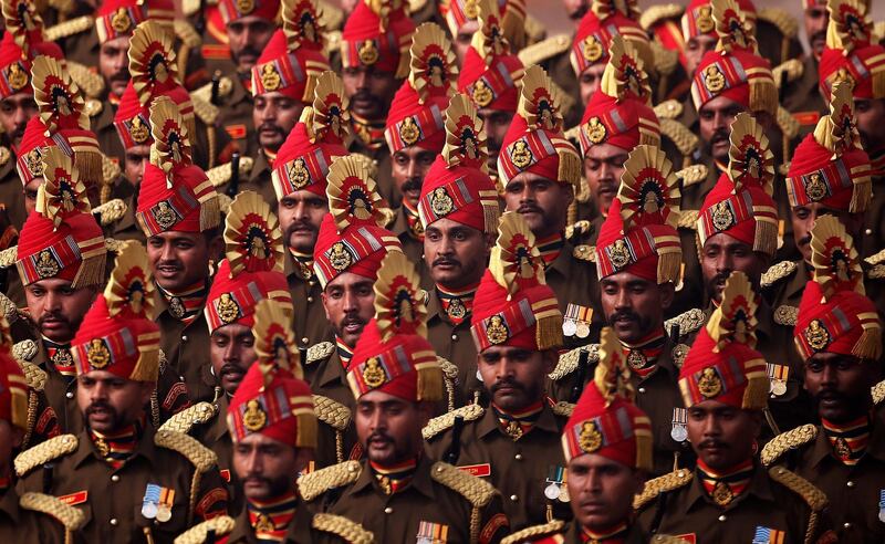 Indian soldiers march during the Republic Day parade in New Delhi. Adnan Abidi / Reuters