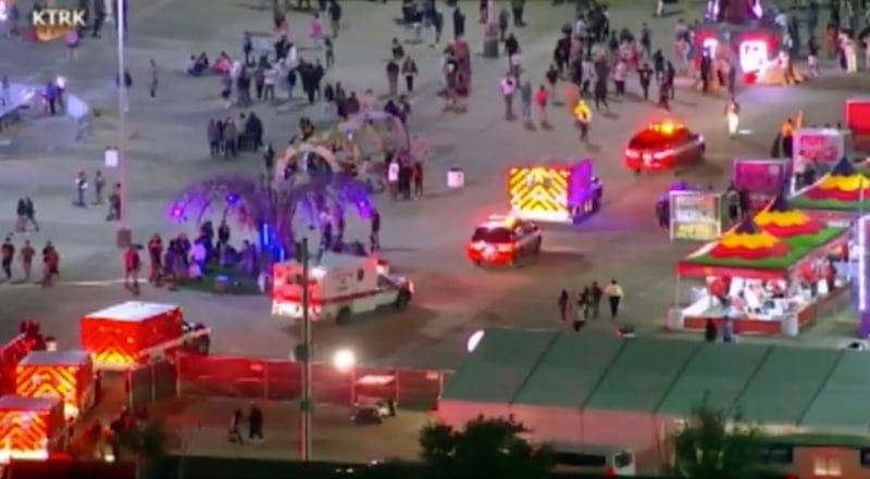 Emergency services arrive at the scene of a crush at the Astroworld music festival in Houston, Texas, on November 5, 2021. AP