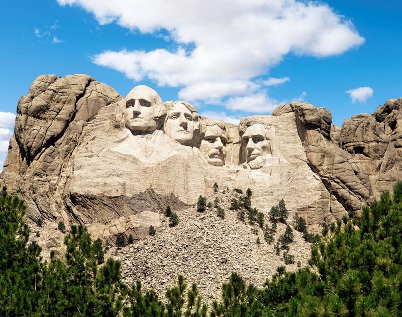 "Mount Rushmore monument under blue sky, South Dakota, United States"