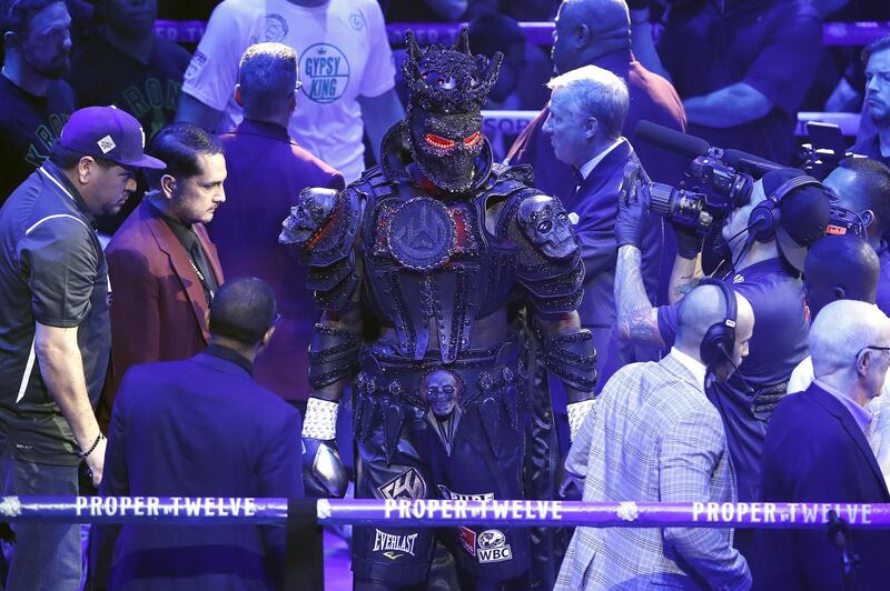 Deontay Wilder enters the ring ahead of his title fight against Tyson Fury. The American would blame the weight of the costume for draining his energy and the defeat that followed. EPA