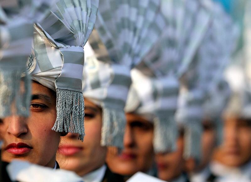 Women of the Jammu and Kashmir police force take part Republic Day celebrations in Srinagar, the Indian state's summer capital. Farooq Khan / EPA