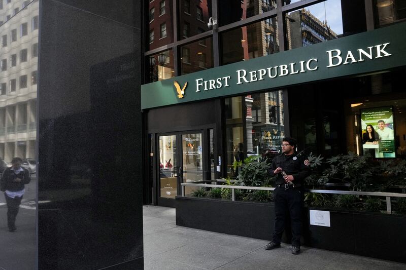 A security guard stands outside a First Republic Bank branch in San Francisco, California. Reuters