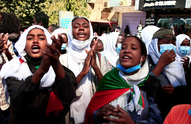 Sudanese demonstrators chant slogans against military rule in Khartoum's twin city of Omdurman on January 4, 2022. AFP