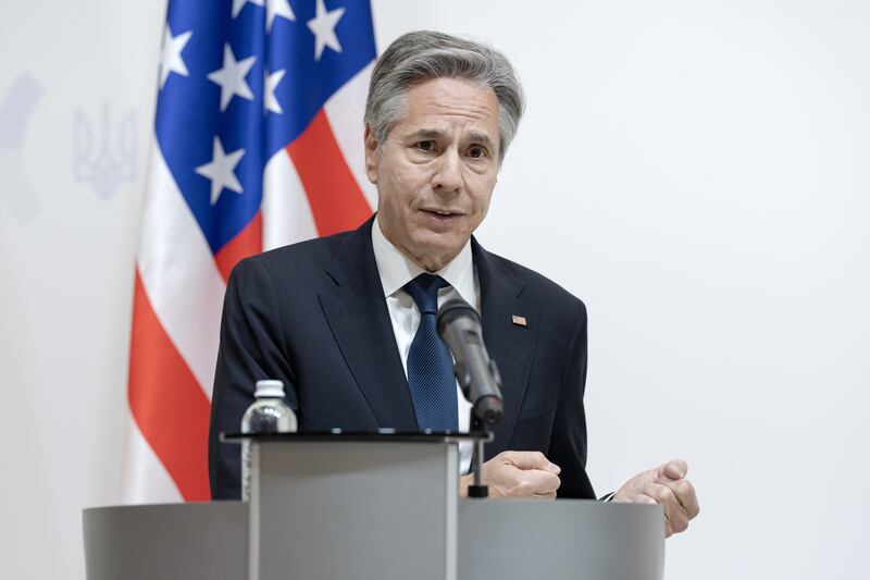 US Secretary of State Antony Blinken during a news conference in Kyiv. Bloomberg