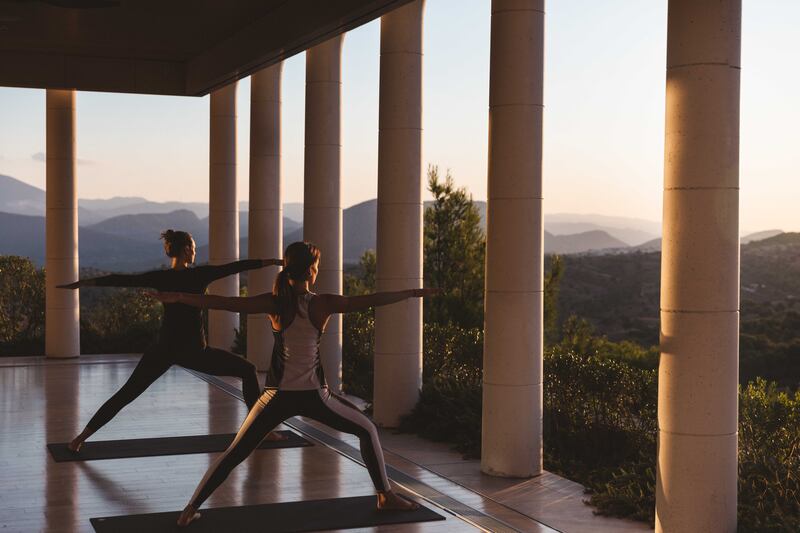 The resort offers sunrise yoga sessions 