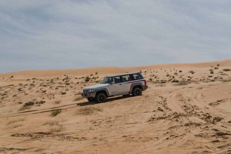 The Nissan Patrol Super Safari goes off road near Al Maha Desert Resort & Spa in Dubai. Alex Atack for The National