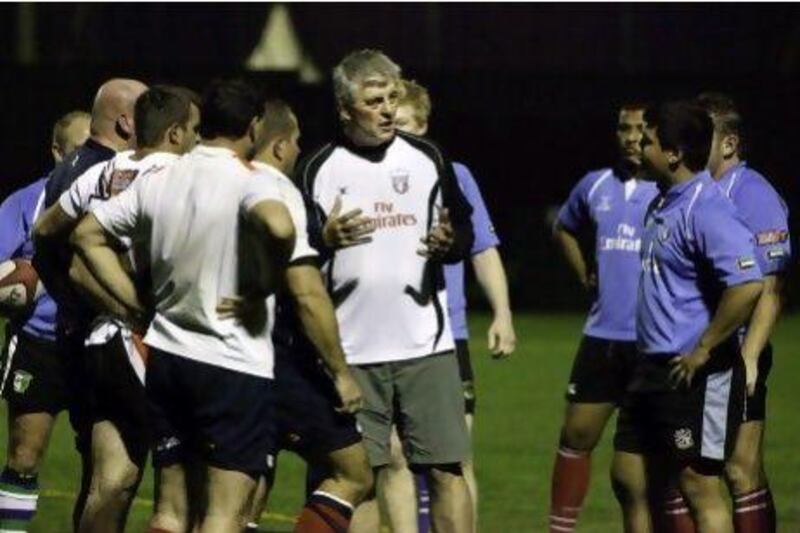 The UAE national rugby team training with coach Duncan Hall.