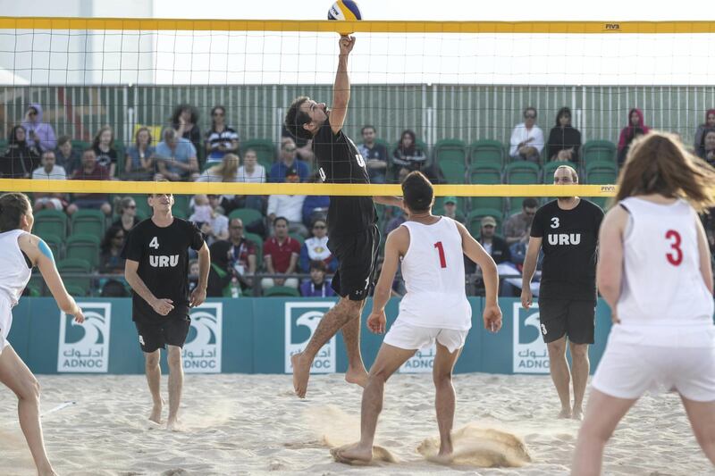 ABU DHABI, UNITED ARAB EMIRATES. 16 MARCH 2019. Special Olympics action at The Corniche. Beach Volleyball, Uruguy vs Serbia. (Photo: Antonie Robertson/The National) Journalist: None: National.