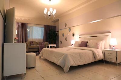 A feminine room does always have to be pink; white, lavender and silver work well, too. Courtesy Home Centre