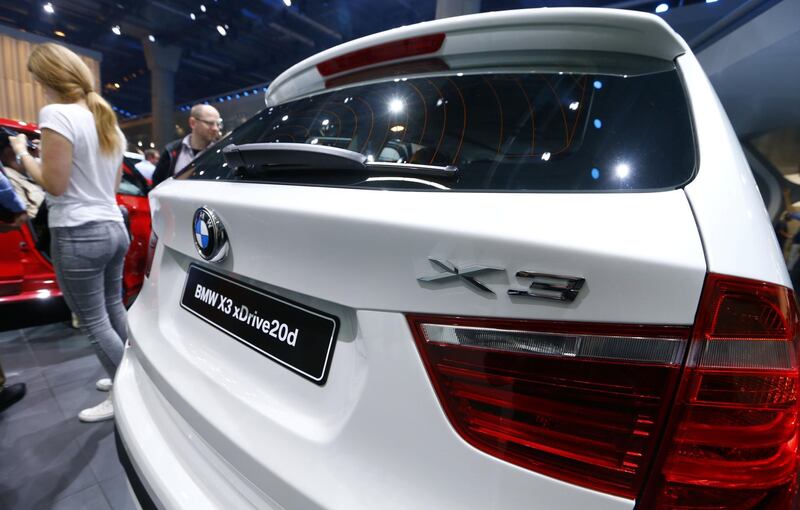 FILE PHOTO: The rear of a BMV X3 xDrive20d is seen on display at the Frankfurt Motor Show (IAA) in Frankfurt, Germany September 24, 2015. BMW said it has not manipulated emissions tests, denying a magazine report saying some of its diesel cars were found to exceed emissions standards. REUTERS/Ralph Orlowski/File Photo