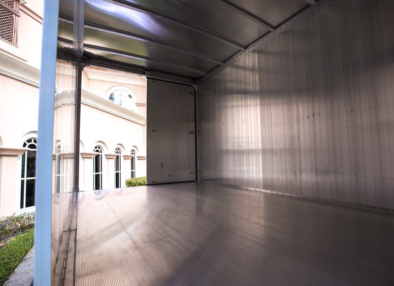 Inside the 8-tonne electric lorry, which can carry a cargo weighing 3.3 tonnes