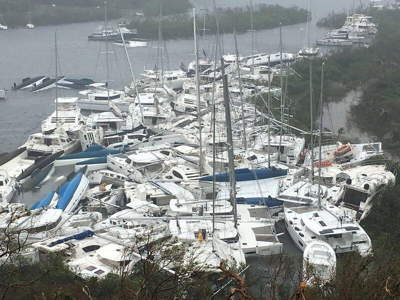 Pleasure craft lie crammed against the shore in Paraquita Bay as the eye of Hurricane Irma passed Tortola, British Virgin Islands on September 6, 2017. Courtesy of Ron Gurney / via Reuters