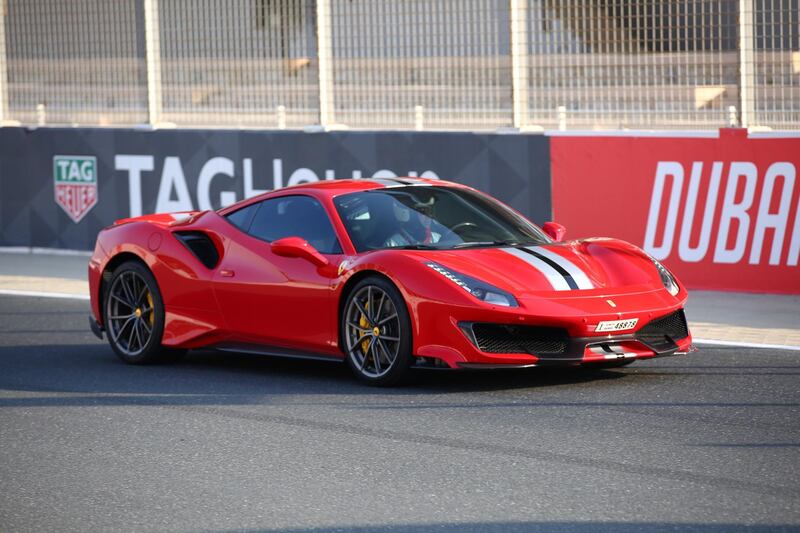 The Ferrari 488 Pista at Dubai Autodrome. Ferrari