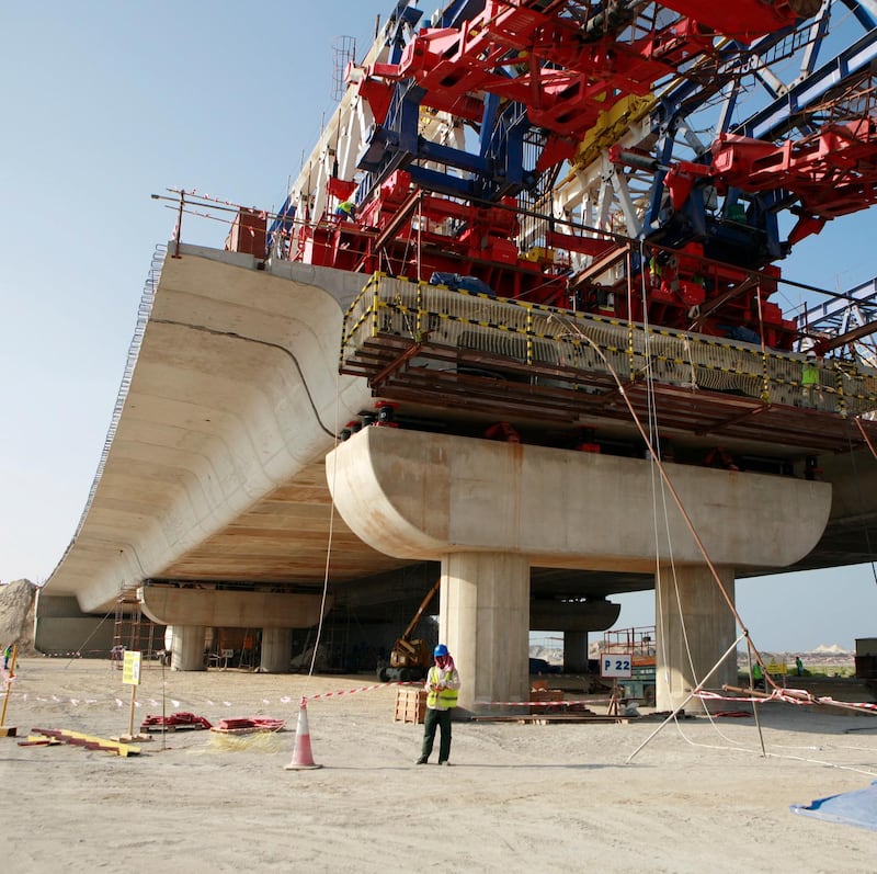 Dubai - November 25, 2008: A bridge under construction at the Palm Jebel Ali. ( Philip Cheung / The National ) *** Local Caption ***  PC0065-PalmJebelAli.jpgPC0065-PalmJebelAli.jpg