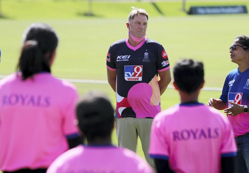 Dubai, United Arab Emirates - Reporter: Paul Radley. Sport. Cricket. Shane Warne. Girls trials for Rajasthan Royals cricket academy. Wednesday, October 14th, 2020. The Sevens, Dubai. Chris Whiteoak / The National