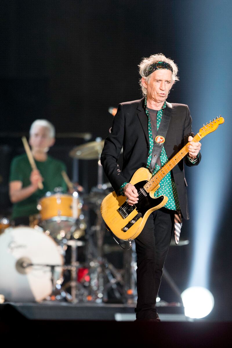 Keith Richards of The Rolling Stones performs at du Arena, Yas Island on February 21, 2014.  Getty Images