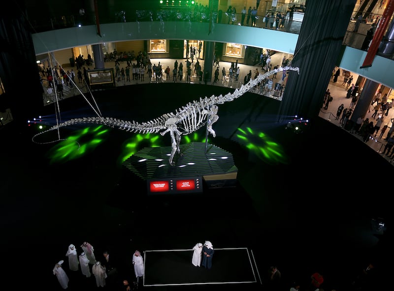 Dubai, United Arab Emirates- March, 10, 2014:  150 million year old dinosaur displayed at the Dubai Mall in Dubai . ( Satish Kumar / The National )  For News