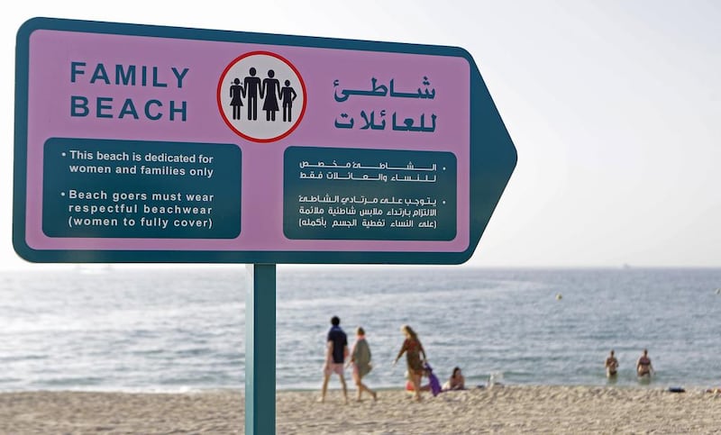 Two small areas of sand north of Kite Beach, either side of Dubai Offshore Sailing Club, have been designated for families only. Jeffrey E Biteng / The National