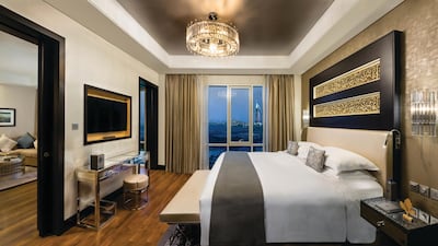 A corner suite bedroom at Dubai's The Kempinski Hotel Mall of the Emirates. Supplied 