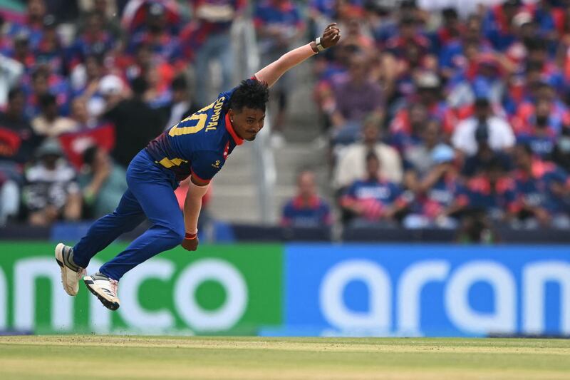 Nepal‘s Sompal Kami is mainly a bowler but he hit the third biggest maximum of the T20 World Cup - a 105m six against South Africa quick Anrich Nortje. AFP