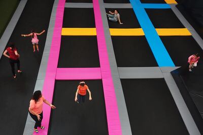 ABU DHABI, UNITED ARAB EMIRATES - - -  August 6, 2016 --- Kids and adults young at heart leaped for joy as they jumped in a new trampoline park, Bounce Abu Dhabi, which has opened in Marina Mall. The park offered a good alternative for residents to escape the heat on Saturday, August 6, 2016.   ( DELORES JOHNSON / The National )  
ID: 94477
Reporter:  None
Section: NA *** Local Caption ***  DJ-060816-NA-Stand-alone-001.jpg