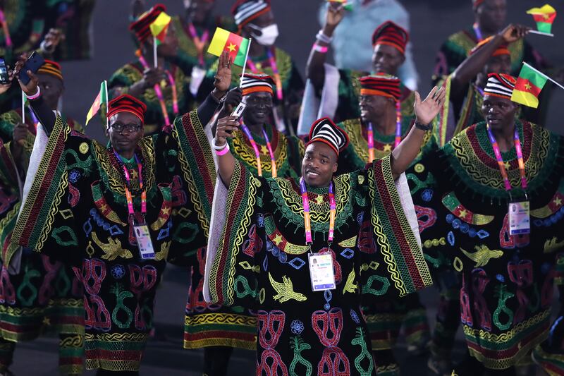 Team Cameroon in their traditional best. Getty Images