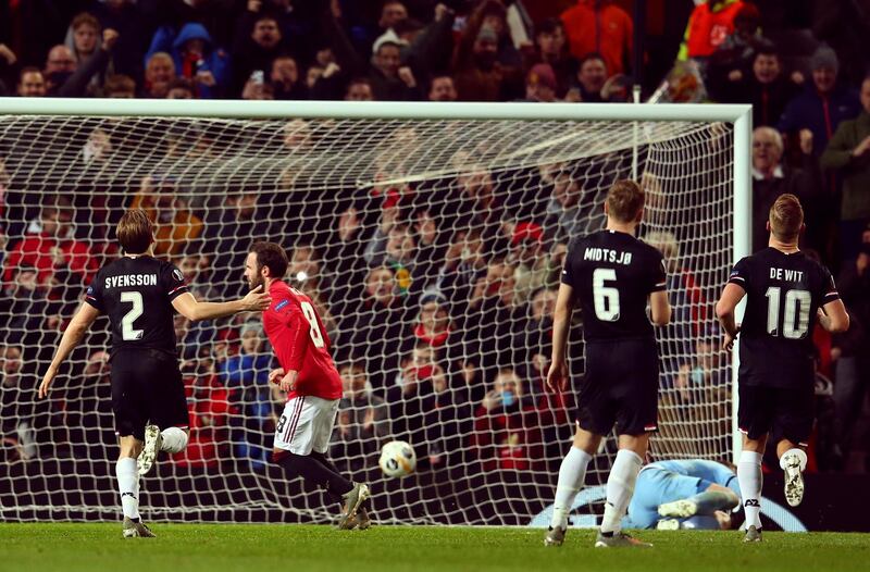 Manchester United's Juan Mata scores against AZ Alkmaar on Thursday. AP