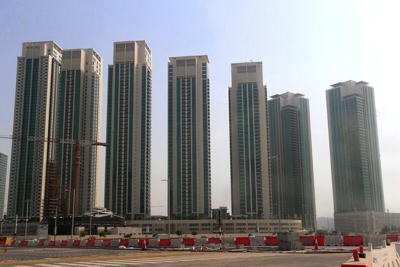 Marina Square, Reem Island apartments: Q2 up 5%. Studio: Dh70-75,000. 1BR: Dh80-95,000. 2BR: Dh135-150,000. 3BR: dh170-190,000. Q2 2013-Q2 2014 up 6%. Ravindranath K / The National