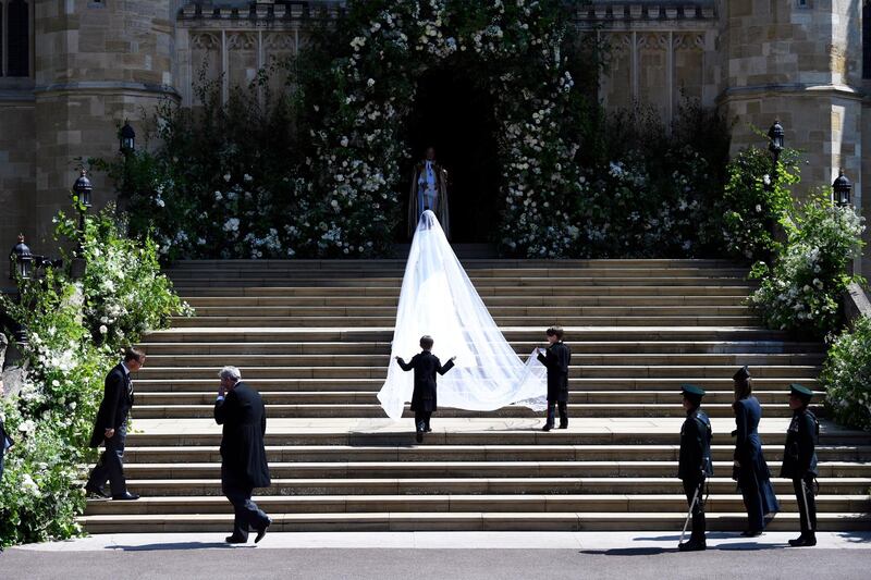 Meghan Markle arrives at St George's Chapel in Windsor Castle for her royal wedding ceremony to Britain's Prince Harry, in Windsor. Neil Hall / EPA