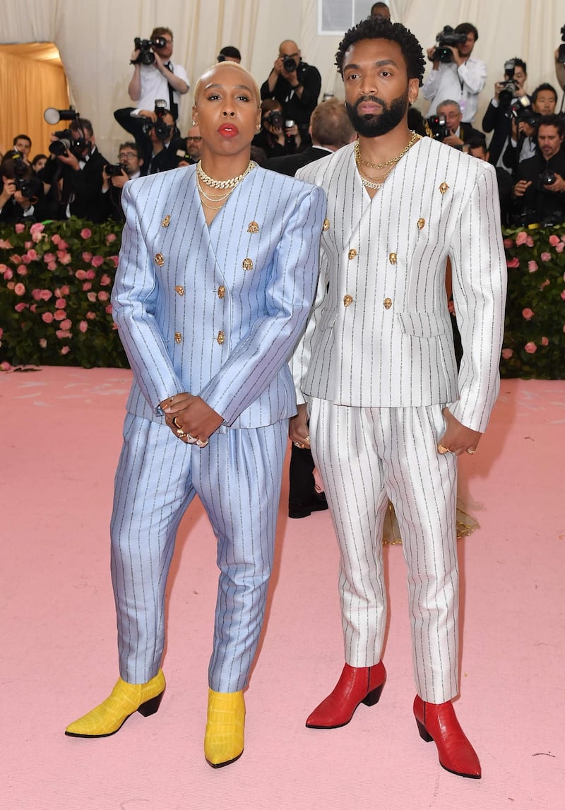 Actress Lena Waithe and fashion designer Kerby Jean-Raymond wore matching looks to the event, fittingly stitched with the lyrics to a Diana Ross song. AFP