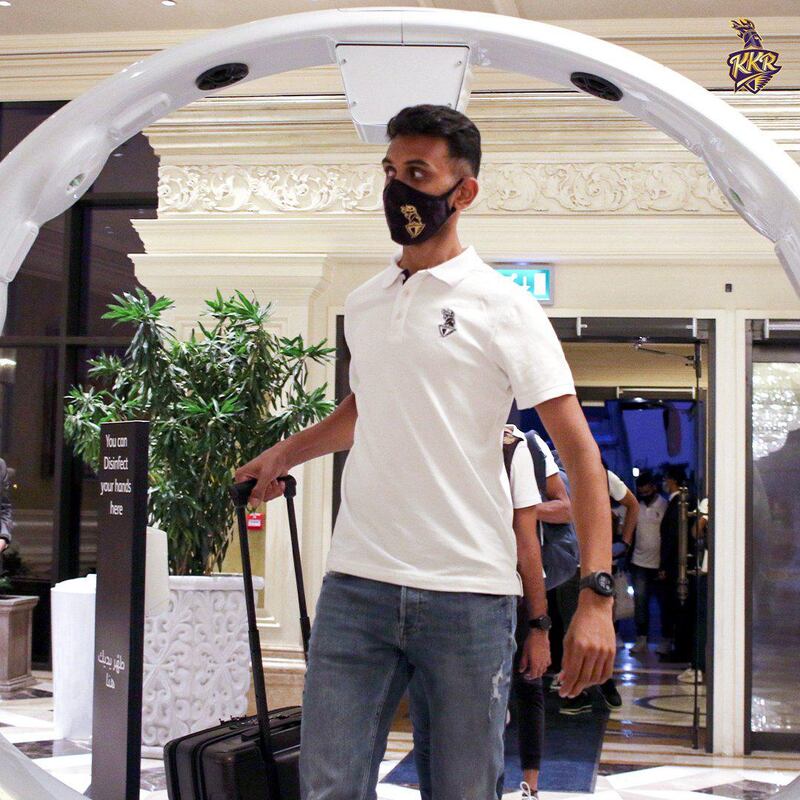 Kolkata Knight Riders arrive at their team hotel in Abu Dhabi for IPL 2020. Courtesy Kolkata Knight Riders twitter / @KKRiders