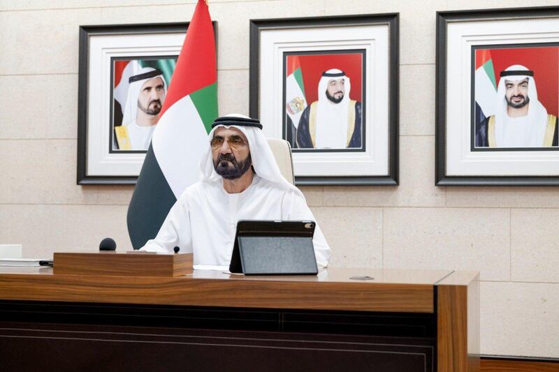 Sheikh Mohammed bin Rashid, Prime Minister and Ruler of Dubai, leads a Cabinet meeting on Sunday. Courtesy: Sheikh Mohammed bin Rashid Twitter