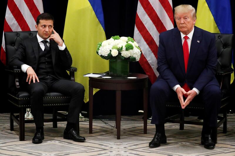 Ukraine's President Volodymyr Zelenskiy listens during a bilateral meeting with U.S. President Donald Trump on the sidelines of the 74th session of the United Nations General Assembly (UNGA) in New York City, New York, U.S. REUTERS