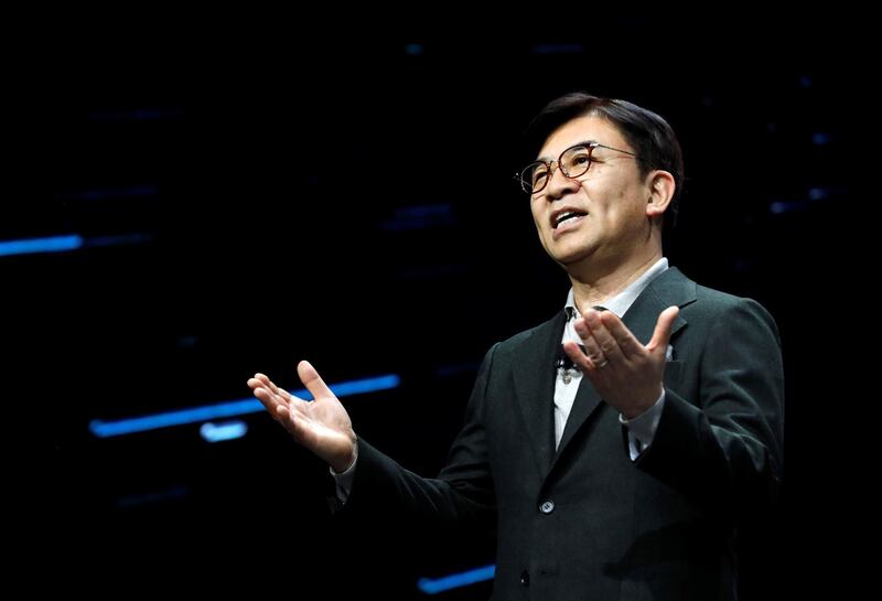 H.S. Kim, president and CEO of Consumer Electronics Division at Samsung Electronics, speaks at Samsung keynote address during the 2020 CES in Las Vegas, Nevada, U.S. January 6, 2020. REUTERS/Steve Marcus