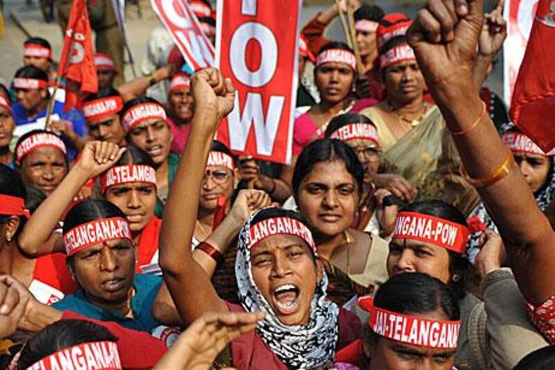 Protesters demand an immediate declaration of a separate Telangana state during the winter parliament session this week.