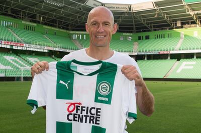 GRONINGEN, NETHERLANDS - JUNE 27: Arjen Robben of FC Groningen during the   Contract signing Arjen Robben  FC Groningen at the Hitachi capital mobility stadium  on June 27, 2020 in Groningen Netherlands (Photo by Erwin Otten/Soccrates/Getty Images)