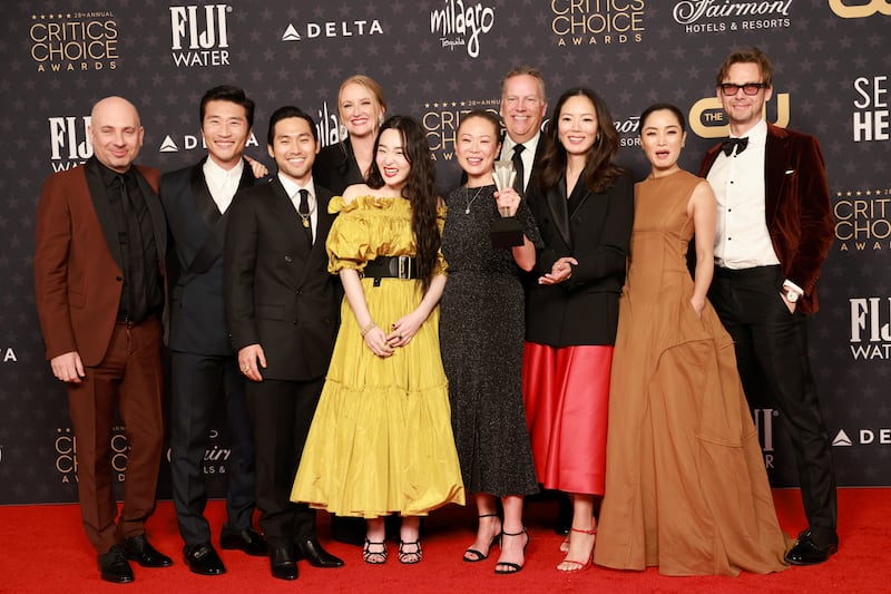 The cast of Pachinko with the award for Best Foreign Language Series. Reuters