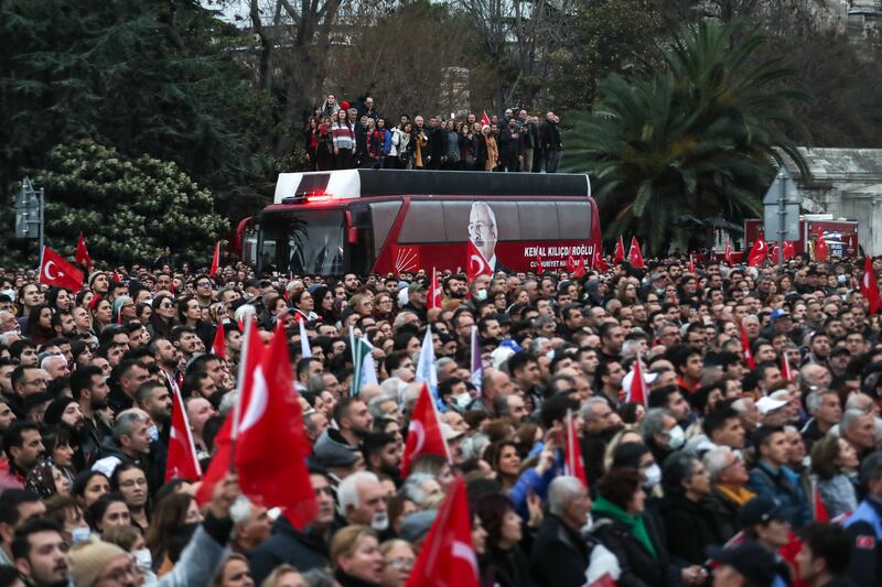 Protesters rally to show their support for Istanbul Mayor Ekrem Imamoglu in Istanbul.  EPA