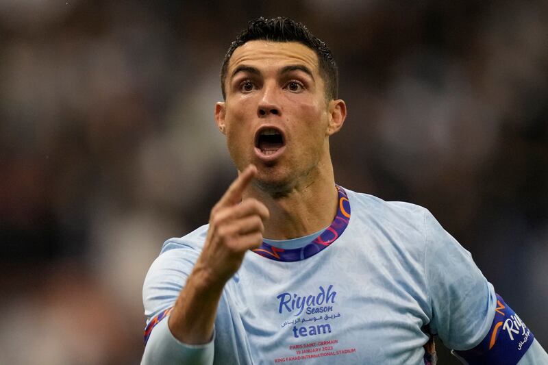 Cristiano Ronaldo celebrates after scoring the first goal for Riyadh All-Stars. AP