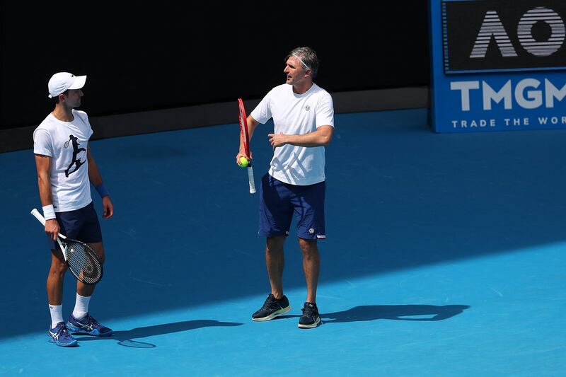 Novak Djokovic listens to coach Goran Ivanisevic. AFP