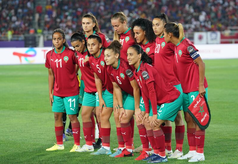 Morocco's players pose for a team photo ahead of their match against Burkina Faso.