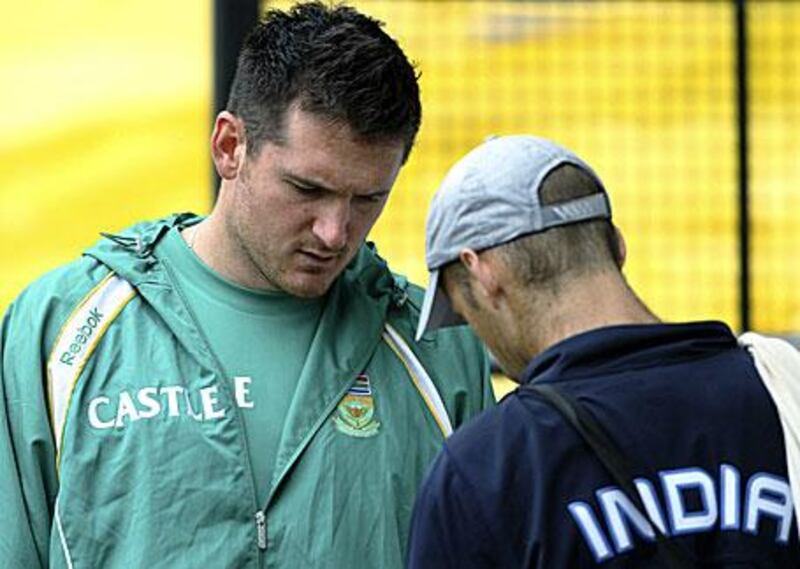 The South Africa captain Graeme Smith and Gary Kirsten share a moment on the eve of the Test. Kirsten, who has done well and whose contract expires in six months, is rumoured to be a candidate to take over as coach for the Proteas.