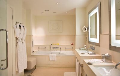 A suite bathroom at Brown's Hotel in London. Brown's Hotel, a Rocco Forte Hotel.