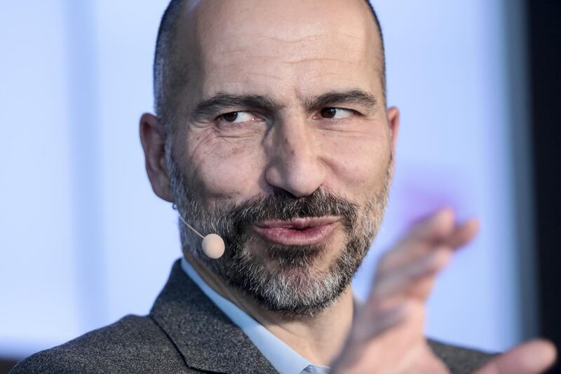 Dara Khosrowshahi, chief executive officer of Uber Technologies Inc., speaks during an interview on the opening day of the World Economic Forum (WEF) in Davos, Switzerland, on Tuesday, Jan. 23, 2018. World leaders, influential executives, bankers and policy makers attend the 48th annual meeting of the World Economic Forum in Davos from Jan. 23 - 26. Photographer: Simon Dawson/Bloomberg