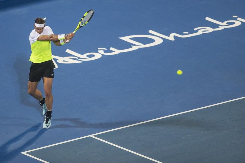 Rafael Nadal plays a shot at last year's Mubadala World Tennis Championship in Abu Dhabi. Mona Al Marzooqi / The National