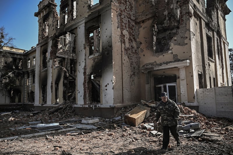 A destroyed school in Kharkiv. AFP