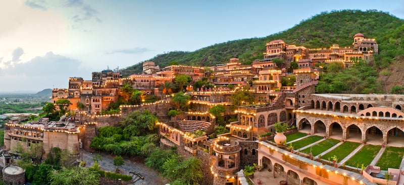 It is said that Neemrana Fort Palace was the first property in Rajasthan to host a secret royal wedding in 1992, involving a chartered plane and a custom-created chapel lit up with a 1,000 candles. Photo: Neemrana Fort Palace