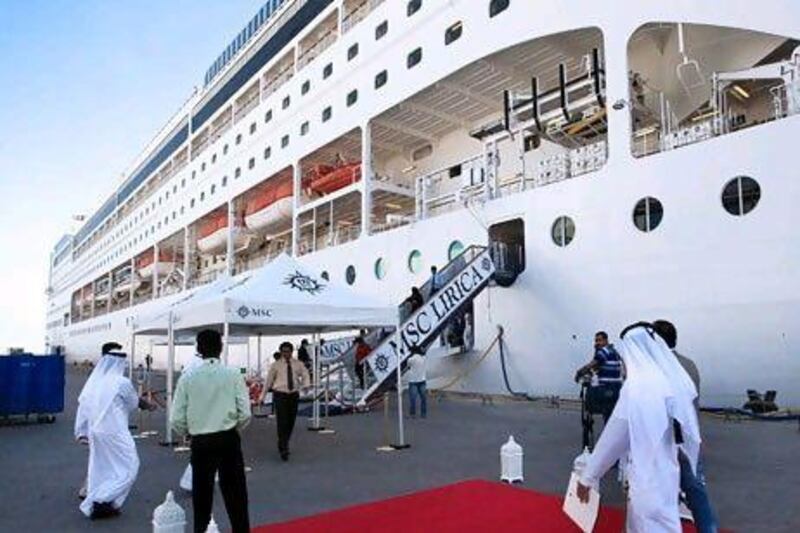 Luxury cruise liner MSC Lirica berths at Mina Zayed port in Abu Dhabi. Ravindranath / The National