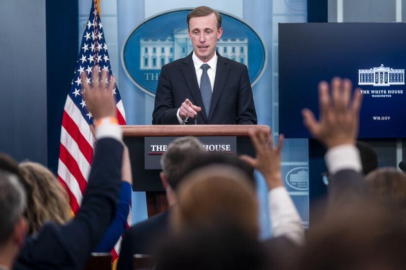 Jake Sullivan, White House national security adviser, addresses a news conference at the White House, where he said Mr Biden's visit to the Middle East will focus chiefly on security issues rather than energy supplies. Bloomberg