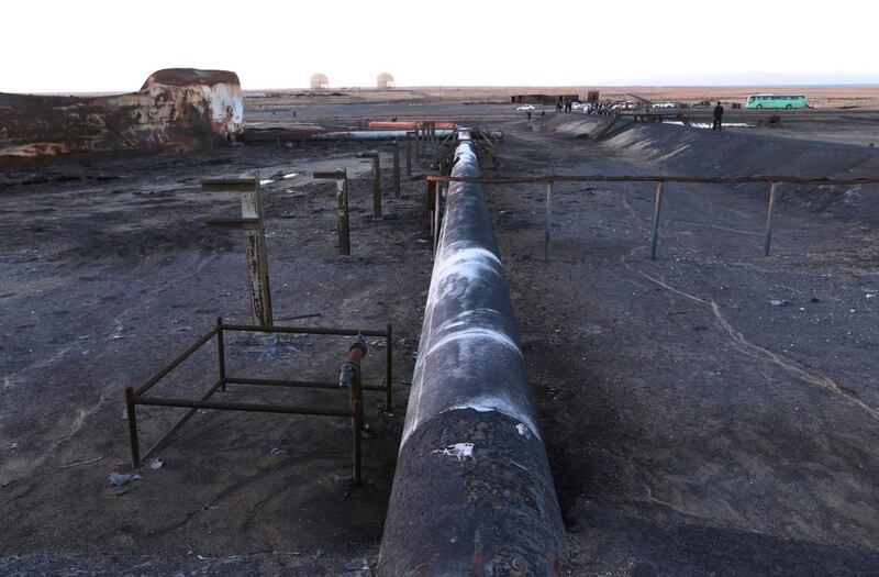 Tanks and pipelines damaged in fighting at the port of Ras Lanuf are pictured in this photo from January 11, 2017. Esam Omran Al Fetori / Reuters